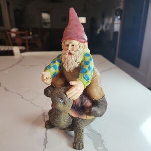 Whimsical Gnome Riding On A Turtle